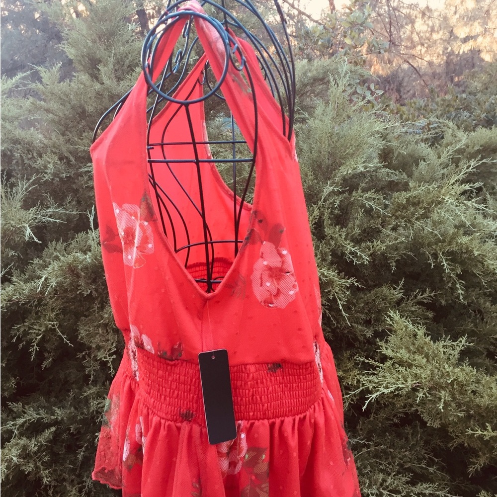 Willow Red Smocked stretchy mesh lined Peplum Tank Top - Picture 8 of 13